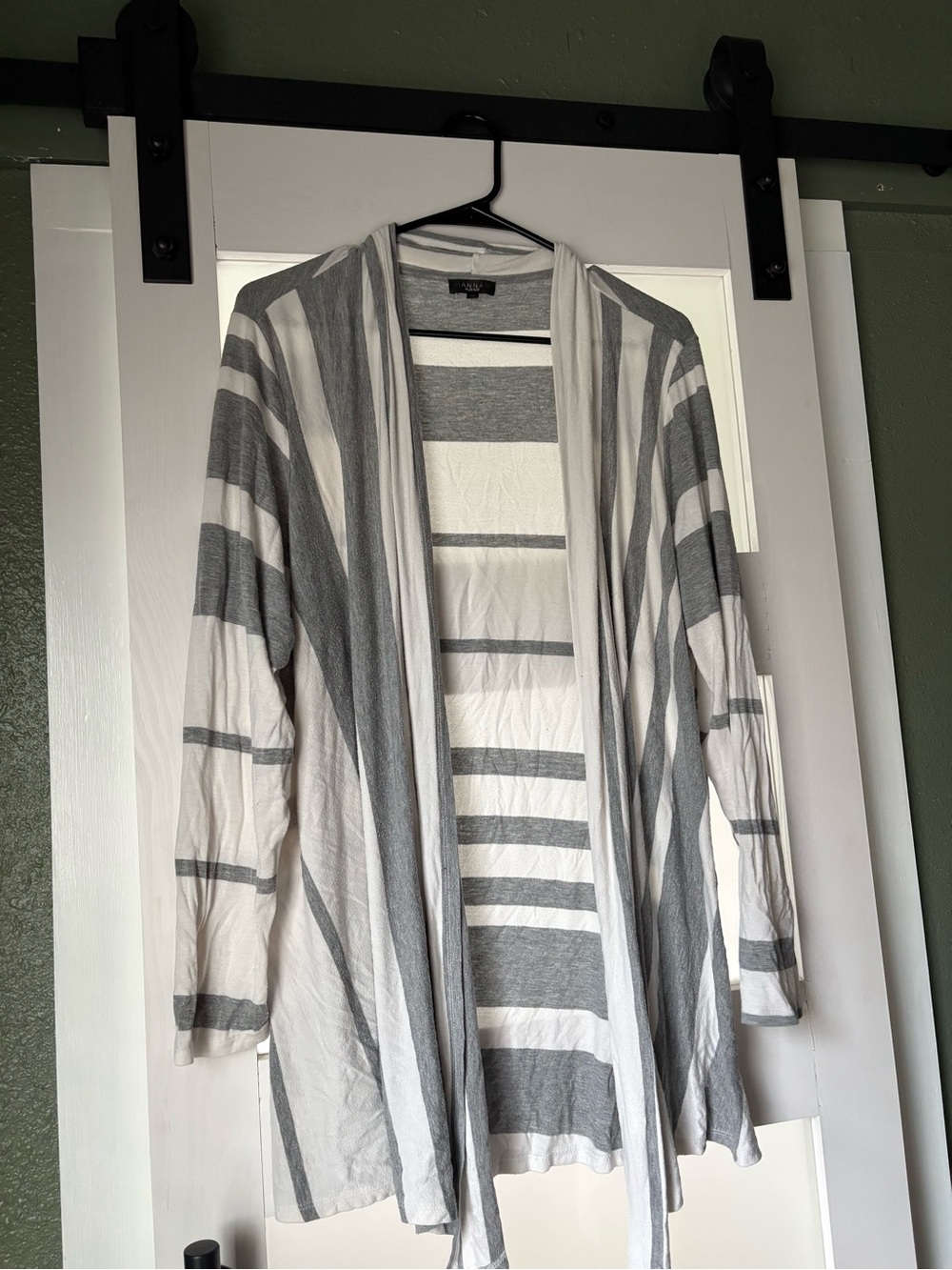 Hannah Gray and White Striped Open Cardigan